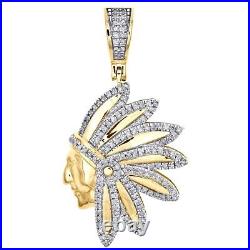 0.60Ct Simulated Diamond 14K Yellow Gold Fn Native American Indian Pendant 1.30