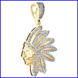 0.60Ct Simulated Diamond 14K Yellow Gold Fn Native American Indian Pendant 1.30