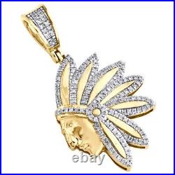 0.60Ct Simulated Diamond 14K Yellow Gold Fn Native American Indian Pendant 1.30