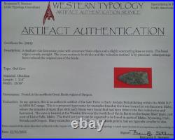 1.75 PALEO OWL CAVE OREGON ARROWHEAD Authentic Projectile Point BEN STERMER COA