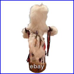 14 Native American White Wolf Kachina Signed A Ashley Leather Fur Feathers READ