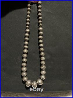 171/2 Long Navajo Pearl Hand Beaded And Stamped Ster Silv. Made In New Mexico