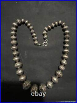 171/2 Long Navajo Pearl Hand Beaded And Stamped Ster Silv. Made In New Mexico