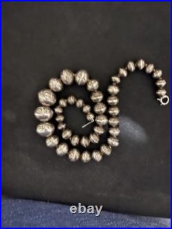 171/2 Long Navajo Pearl Hand Beaded And Stamped Ster Silv. Made In New Mexico