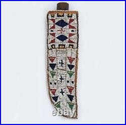 1850's SIOUX CROW NATIVE AMERICAN INDIANS BEADED KNIFE & SHEATH