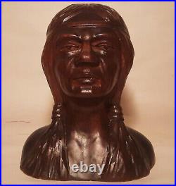 1936 Lakota Sioux indian wood carving bust vtg native american sculpture antique