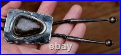 1950's Old Pawn Navajo Handmade Sterling Silver & Brown Jasper Stone Bolo Tie