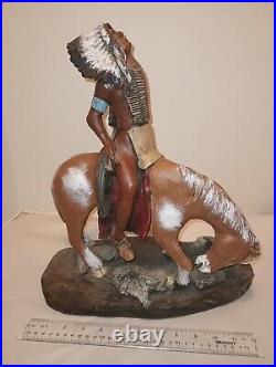 1970 R. J. Moore Chalkware Sculpture Native American Indian and horse apro 15