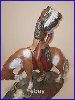 1970 R. J. Moore Chalkware Sculpture Native American Indian and horse apro 15