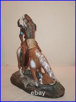 1970 R. J. Moore Chalkware Sculpture Native American Indian and horse apro 15