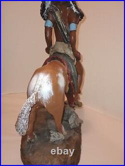 1970 R. J. Moore Chalkware Sculpture Native American Indian and horse apro 15