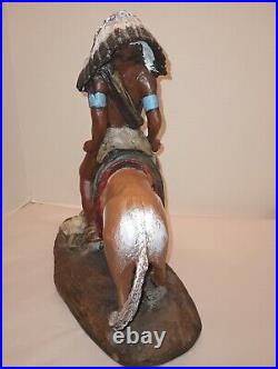 1970 R. J. Moore Chalkware Sculpture Native American Indian and horse apro 15