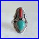 1980s Navajo Artist C. 925 Silver Turquoise Coral Statement Ring Size 8.5 6 g