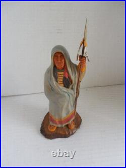1992 Wood Carving Standing Native American Indian Sculpture JOE PERKINS 9 1/4
