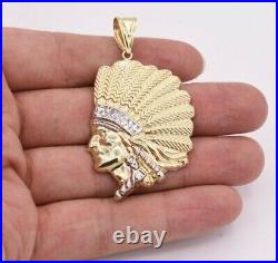 2.5 Infantry Native American Indian Chief Head Pendant Real 10K Yellow Gold