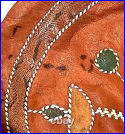 2 NATIVE AMERICAN Handmade Leather Snake Cushion Pillow Covers Fringe Scorpions