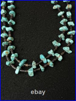 2 Strand Green Chunk Turquoise Heishi Beaded Native American Indian Necklace