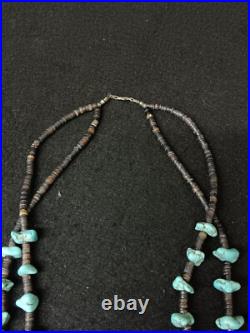 2 Strand Green Chunk Turquoise Heishi Beaded Native American Indian Necklace