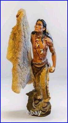 24 Native American Indian resin Statue withPelt Wolf Eagle Knife Hunter Warrior