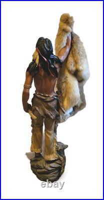 24 Native American Indian resin Statue withPelt Wolf Eagle Knife Hunter Warrior