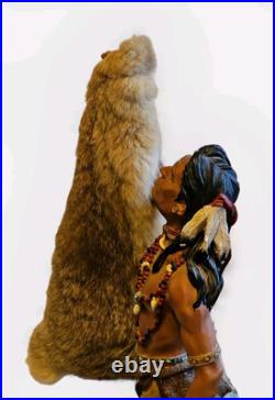 24 Native American Indian resin Statue withPelt Wolf Eagle Knife Hunter Warrior