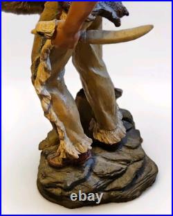 24 Native American Indian resin Statue withPelt Wolf Eagle Knife Hunter Warrior