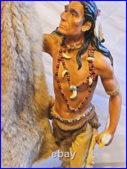 24 Native American Indian resin Statue withPelt Wolf Eagle Knife Hunter Warrior