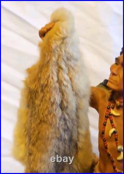 24 Native American Indian resin Statue withPelt Wolf Eagle Knife Hunter Warrior