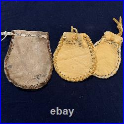 3 Native American Leather Medicine Bag Necklace Pouch By Roger Bent Finger