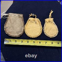 3 Native American Leather Medicine Bag Necklace Pouch By Roger Bent Finger