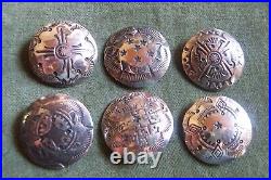 6 Vintage Navajo Silver Coin buttons-approx 1 -great designs-quarter size (5)