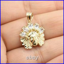 7/8 Mini Native American Indian All White CZ Pendant Solid 10K Yellow Gold