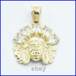 7/8 Mini Native American Indian All White CZ Pendant Solid 10K Yellow Gold