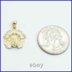 7/8 Mini Native American Indian All White CZ Pendant Solid 10K Yellow Gold