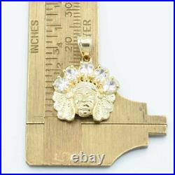 7/8 Mini Native American Indian All White CZ Pendant Solid 10K Yellow Gold