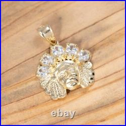 7/8 Mini Native American Indian All White CZ Pendant Solid 10K Yellow Gold