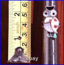 70s ZUNI INLAY 3 Owl Sterling BRACELET + RING Turquoise Coral Onyx INLAID Sweet