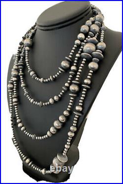 80 Long Navajo Pearls Native American Sterling Silver Mixed Bead Necklace Gift