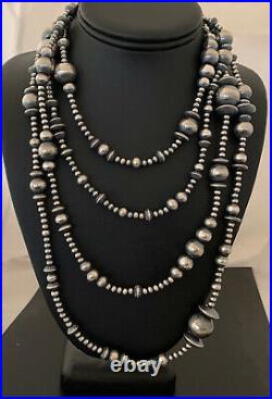 80 Long Navajo Pearls Native American Sterling Silver Mixed Bead Necklace Gift