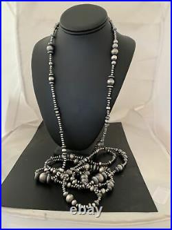 80 Long Navajo Pearls Native American Sterling Silver Mixed Bead Necklace Gift