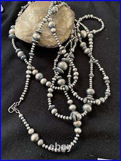 80 Long Navajo Pearls Native American Sterling Silver Mixed Bead Necklace Gift