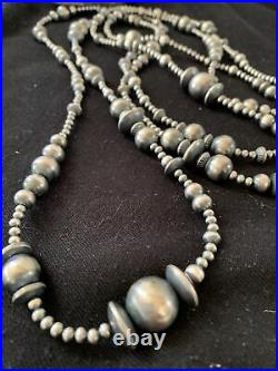 80 Long Navajo Pearls Native American Sterling Silver Mixed Bead Necklace Gift