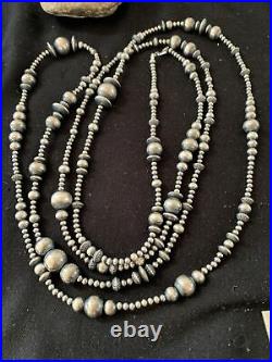 80 Long Navajo Pearls Native American Sterling Silver Mixed Bead Necklace Gift