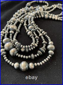 80 Long Navajo Pearls Native American Sterling Silver Mixed Bead Necklace Gift