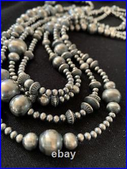 80 Long Navajo Pearls Native American Sterling Silver Mixed Bead Necklace Gift