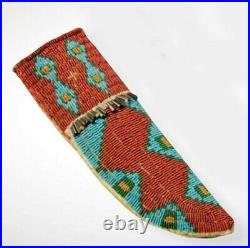 A Sioux Beaded Hide Knife Sheath Native American Handmade Sheath