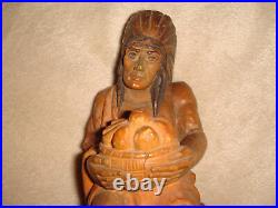 ANTIQUE 322.8 gr. HAND CARVED & PAINTED HARD WOOD NATIVE AMERICAN CHIEF FIGURE