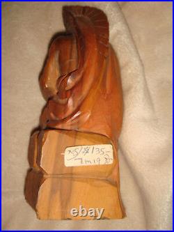 ANTIQUE 322.8 gr. HAND CARVED & PAINTED HARD WOOD NATIVE AMERICAN CHIEF FIGURE