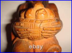 ANTIQUE 322.8 gr. HAND CARVED & PAINTED HARD WOOD NATIVE AMERICAN CHIEF FIGURE