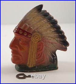 ANTIQUE NATIVE AMERICAN SPELTER PENNY STILL BANK Ca. 1940's MONTANA AMERICANA